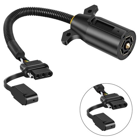 Trailer Light Adapter Waterproof 7 Pin to 4 Pin Trailer Adapter Durable 7 Way RV Blade to 4 Way ...