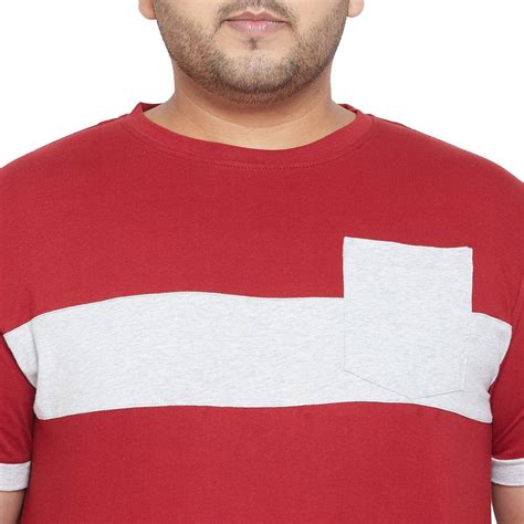 Ramp Grey and Maroon Colorblocked Round Plus Size Neck T-shirt – bigbanana
