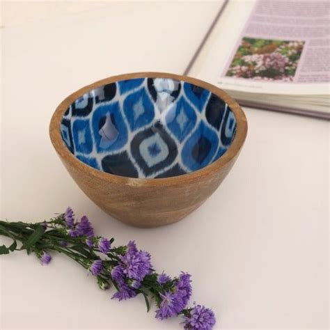 Wooden Ikat Enamel Bowl