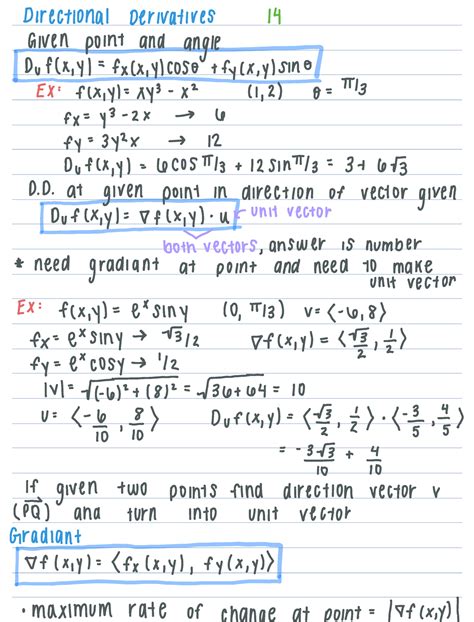 Formulas Math 53 - Directional Derivatives 14 Given point and angle ...