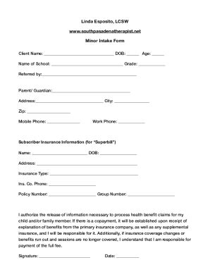 Fillable Online 2017 LCSW Minor intake form Fax Email Print - pdfFiller