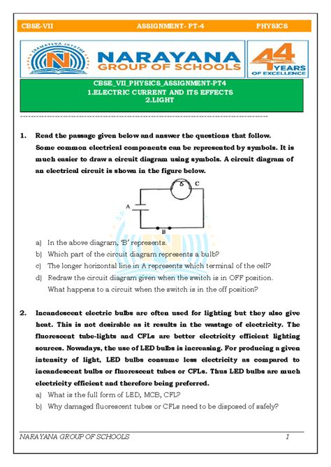 VII CBSE Physics CASE Based Study Questions PT4 - NARAYANA GROUP OF ...