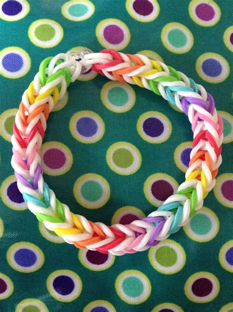 Rainbow and white rainbow loom rubber band bracelet Loom Band Bracelets ...