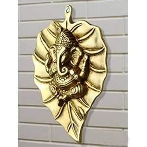 Ecommall Metal Golden Ganesha On Leaf Wall Hanging Sculpture Lord ...