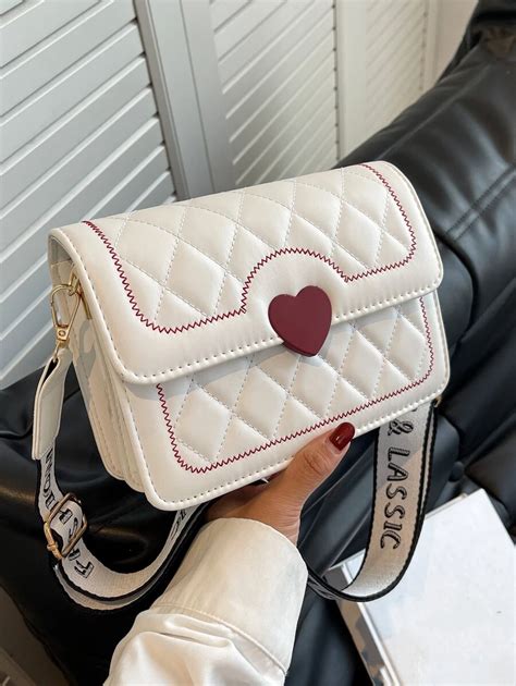 Quilted Pattern Heart Decor Flap Square Bag Valentines | SHEIN USA