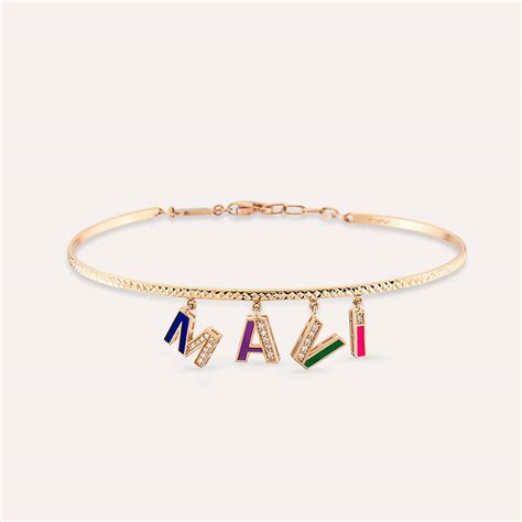 Diamond and Enamel Four Letters Name Bracelet