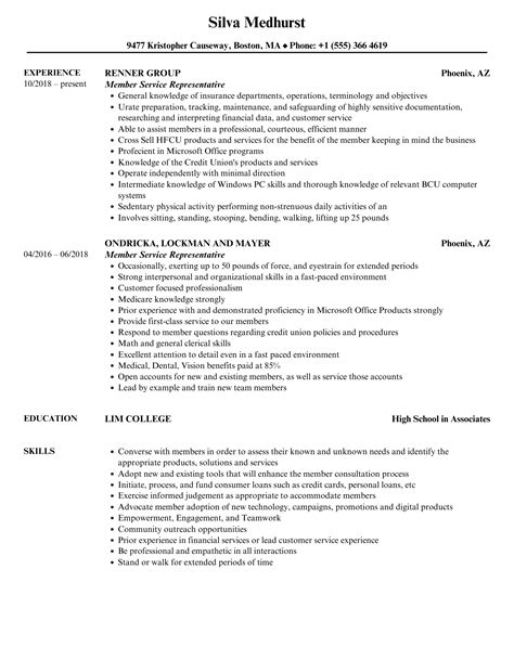 Member Service Representative Resume Samples | Velvet Jobs