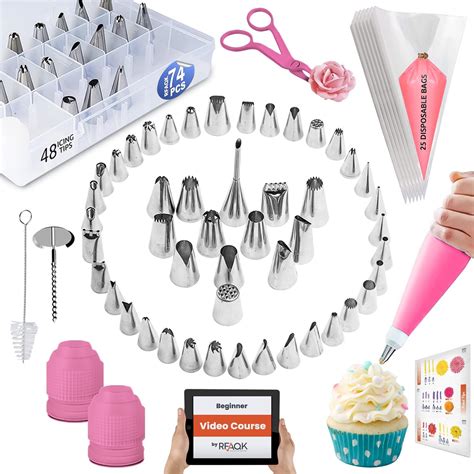 Amazon.com: RFAQK 74 PCs Icing Piping Bags and Tips Set, Cake ...