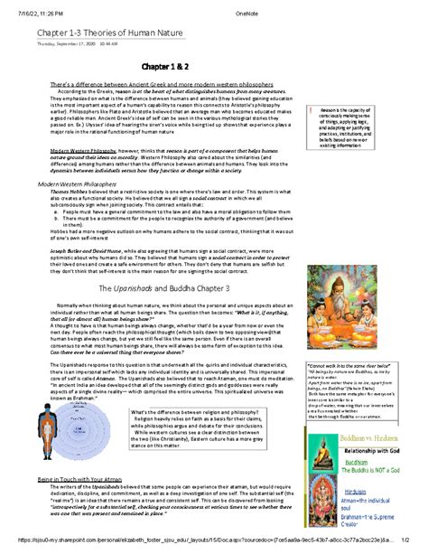 Philosophy Theories of Human Nature 1-3 - 7/16/22, 11:26 PM OneNote - Studocu