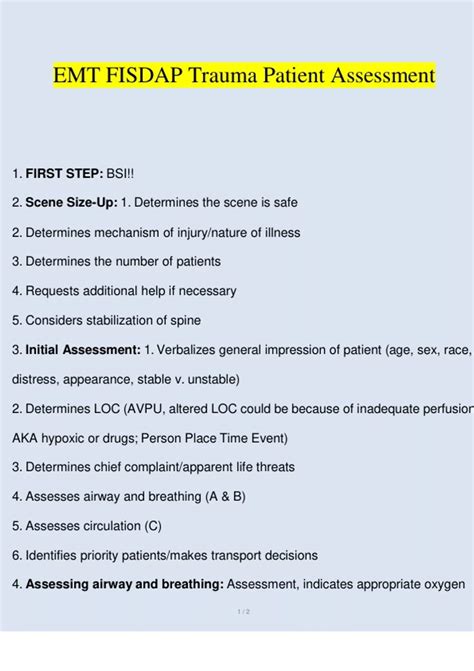 Summary EMT FISDAP Trauma Patient Assessment (Verified) - EMT Trauma ...