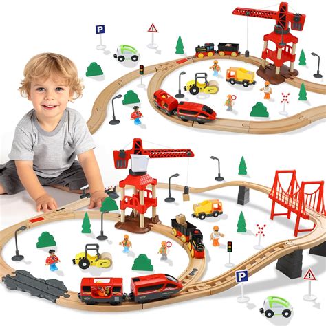 Amazon.com: TOY Life Train Set 80pcs Train Toys with Crane & Locomotive ...