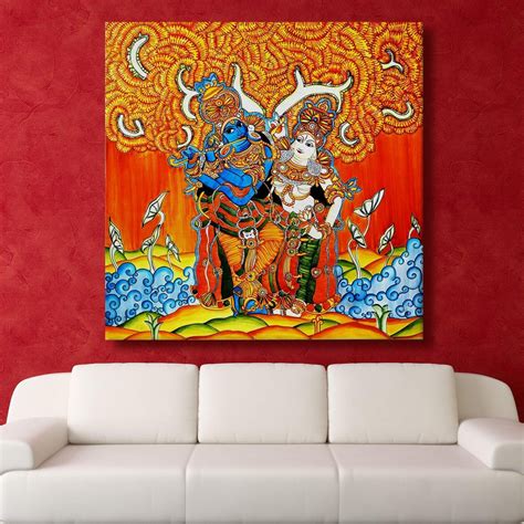 Kerala Mural Indian Traditional Canvas Painting with Large Framed ...