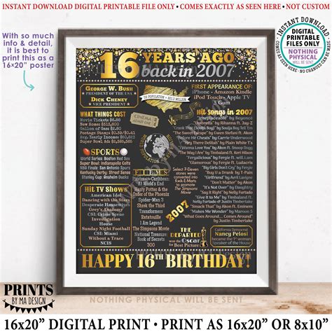16th Birthday Poster Board, Back in the Year 2007 Flashback 16 Years ...