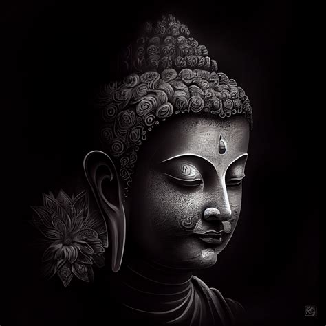 Enlightened Beauty: Pencil Art Print of Lord Buddha Face on Black Plai