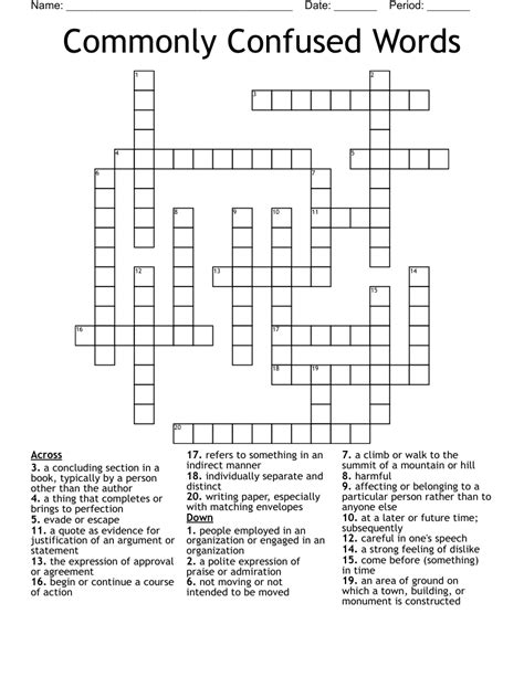 Commonly Confused Words Crossword - WordMint