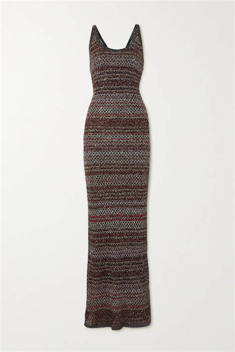 Missoni Sequin-embellished Striped Metallic Crochet-knit Maxi Dress ...