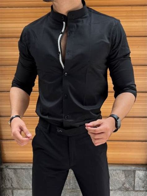 Chinese Collar Satin Black Shirt – Kings Studio