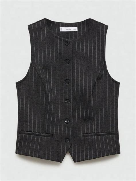 Mango Roma Pinstripe Waistcoat, Grey