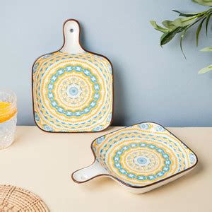 Nestasia Blue and Yellow Set of 2 Mandala Patterned Square Ceramic ...