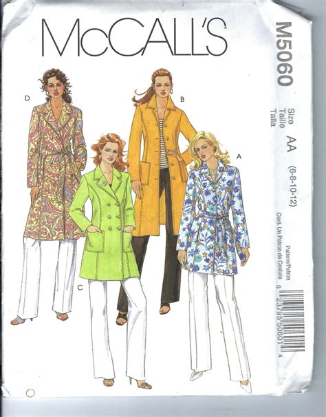 Uncut Mccalls Sewing Pattern 5060 Double Breasted Coat Size - Etsy