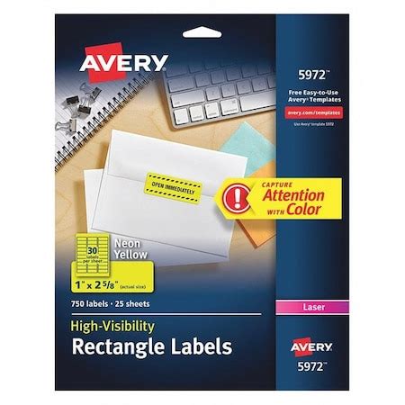 Avery Dennison Laser Labels, 1x2-5/8, Yellow, PK750 5972 | Zoro