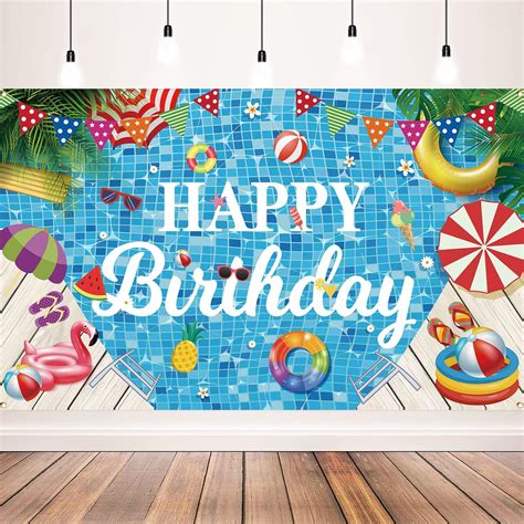 Amazon.com: Pool Birthday Party Decorations, Happy Birthday Banner ...