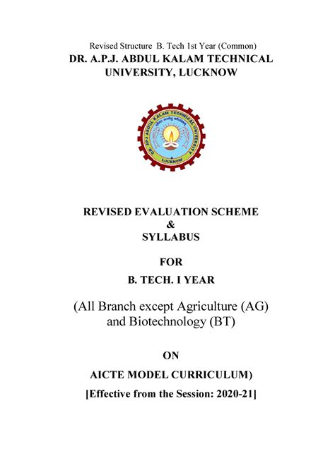 B.Tech. Ist SEM - 1st year Syllabus - Revised Structure B. Tech 1st ...
