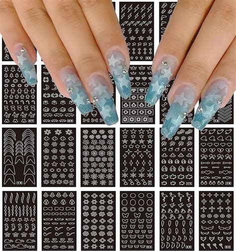 Amazon.com: 24 Sheets Airbrush Stencils Nail Stickers for Nail Art ...