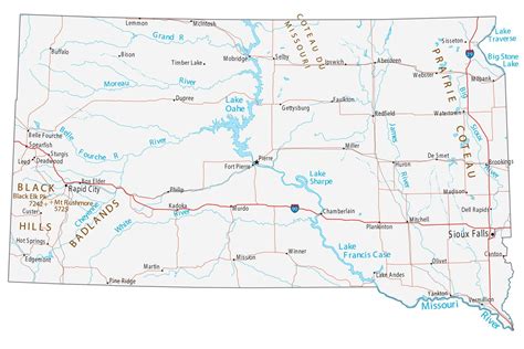 Map of South Dakota - Cities and Roads - GIS Geography