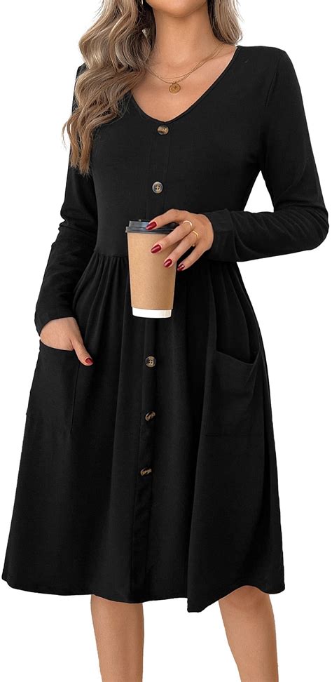 SOMER Women's Dresses Casual Long Sleeve Midi Dresses Loose Button ...