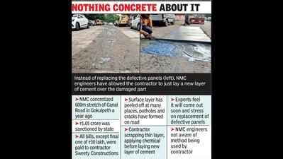 Year on, potholes on cement road, repair work a cover up | Nagpur News ...