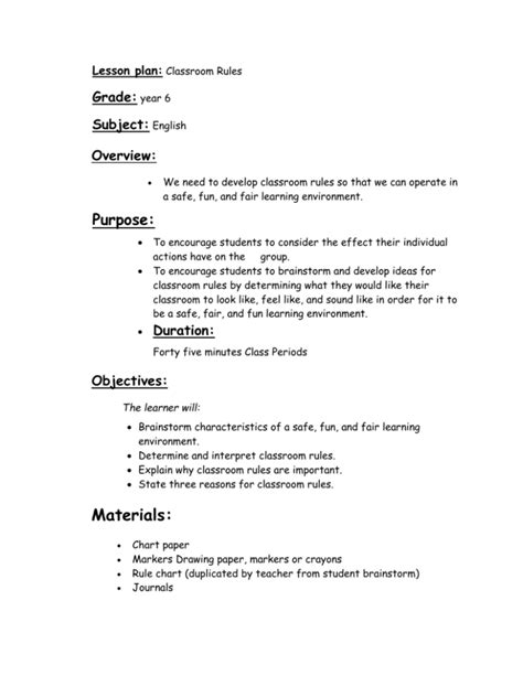 Image result for Classroom Rules in Lesson Plan