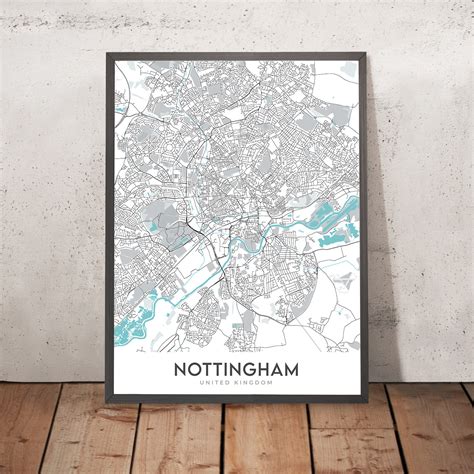 Modern City Map of Nottingham, UK: City Centre, Castle, Cathedral, Tre – The Unique Maps Co.