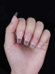 240pcs/Box Clear Semi Frosted Coffin Short Full Cover False Nail Tips ...