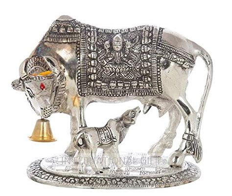 Buy S.T SACHINSilver Plated Hindu Religious Laxmi Ganesh Kamdhenu Cow ...