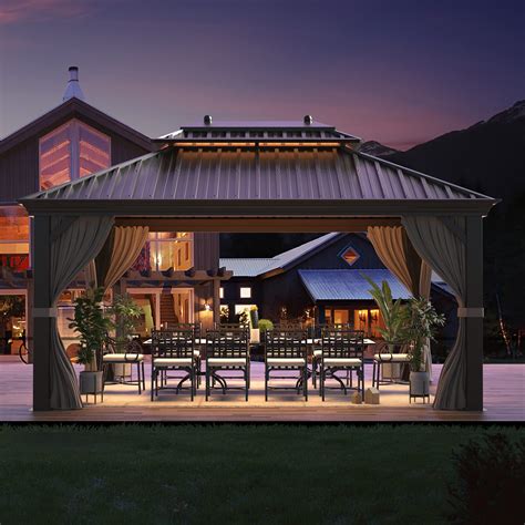 YOLENY 12' X 16‘ Hardtop Gazebo Galvanized Steel Outdoor Gazebo Canopy ...