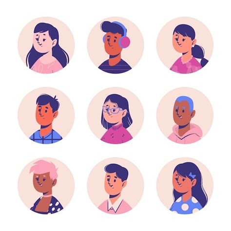 Hand getekende profiel icon set | Gratis Vector
