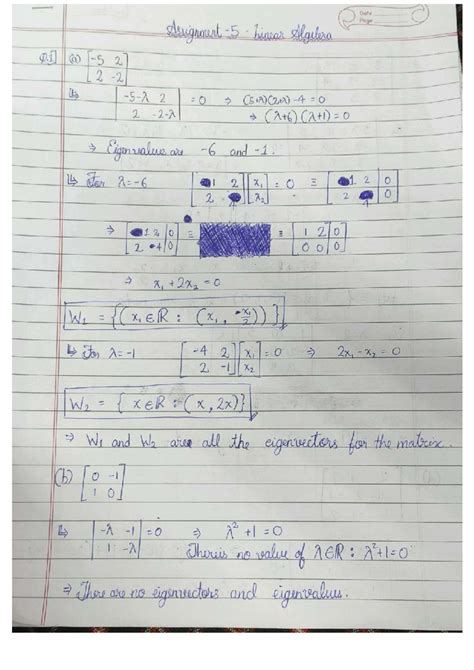 Linear Algebra Tutorial - Assignment Notes (LA 101) - Studocu