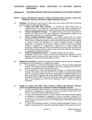 Fillable Online Customer Protection Rules for Retail Electric Service ...