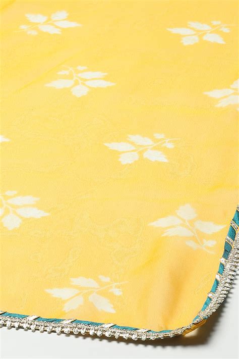 Yellow Polyester Straight Printed Suit Set at Biba India