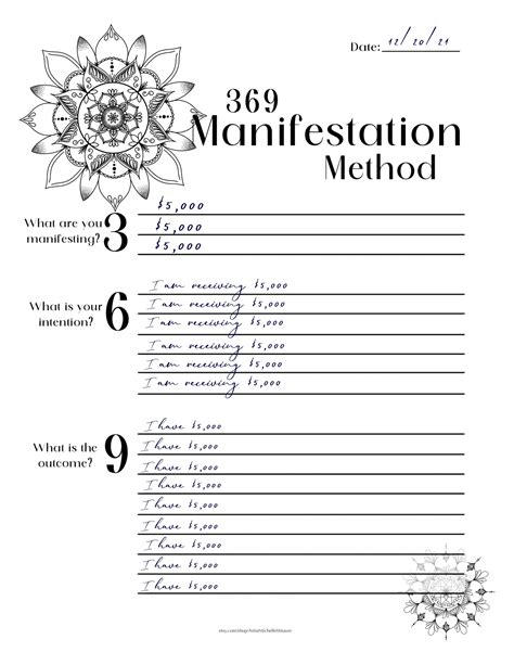 369 Manifestation Method Worksheet Printable Instant Download - Etsy