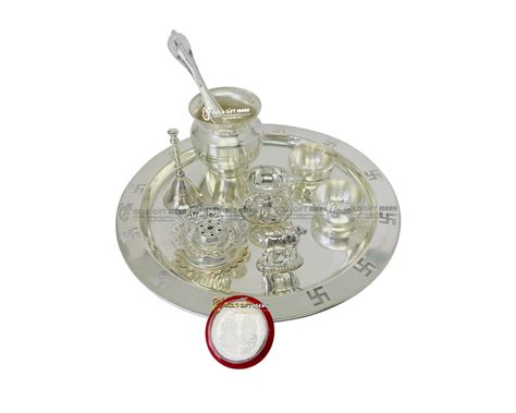 GoldGiftIdeas 9 Inch Silver Plated Aadya Pooja Thali for Home Decor ...