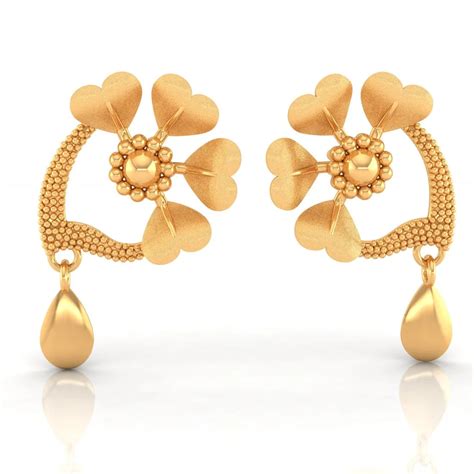 22K Gold Heart Shaped Earrings | Nature-Inspired Dangle Earrings – P.C ...