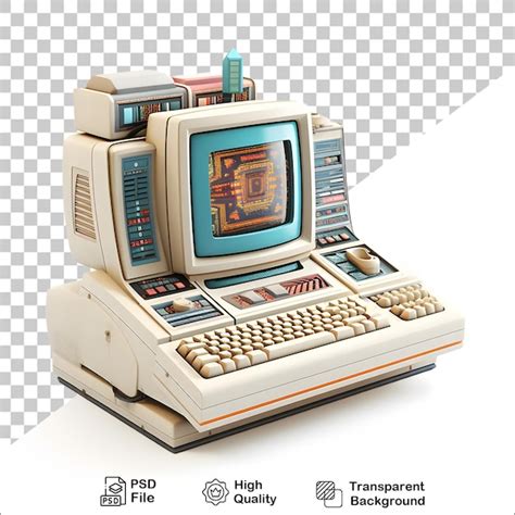 Premium PSD | 3d old vintage computer on transparent background