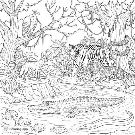 Jungle River Predators - Coloring.app