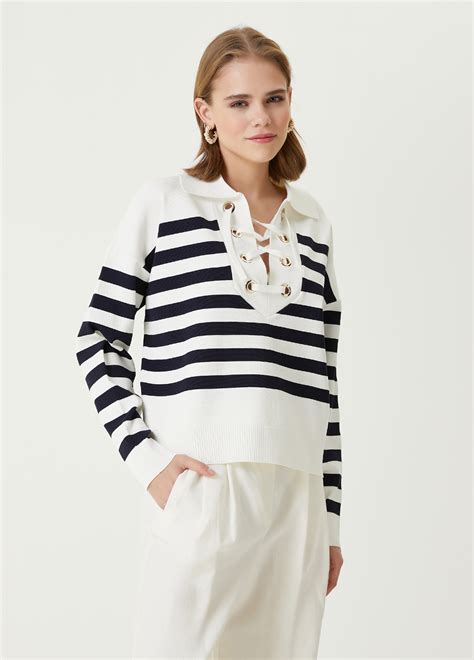 Beymen Club - Navy Blue White Striped Sweater
