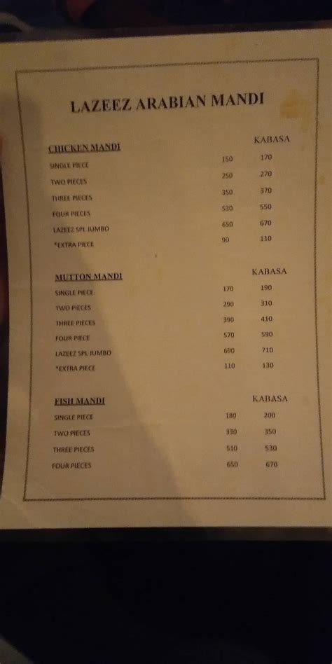 Menu at Lazeez Arabian Mandi & Shawarma, Hyderabad