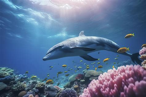 Dolphins swimming in the undersea, Beautiful Underwater and colorful ...