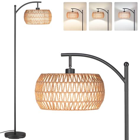 SUNMORY Dimmable Floor Lamp, Black Standing Lamp with Rattan & Fabric ...