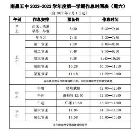 2021年南昌市第十九中学作息时间安排表（高中部）_小升初网